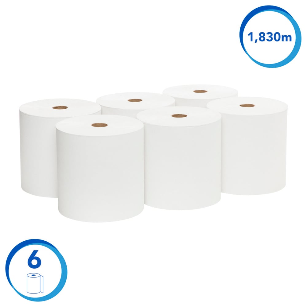 Scott® Control Rolled Hand Towel (1005K), Hard Roll Paper Towel, 6 Rolls / Case, 305m / Roll (1,830m Total)